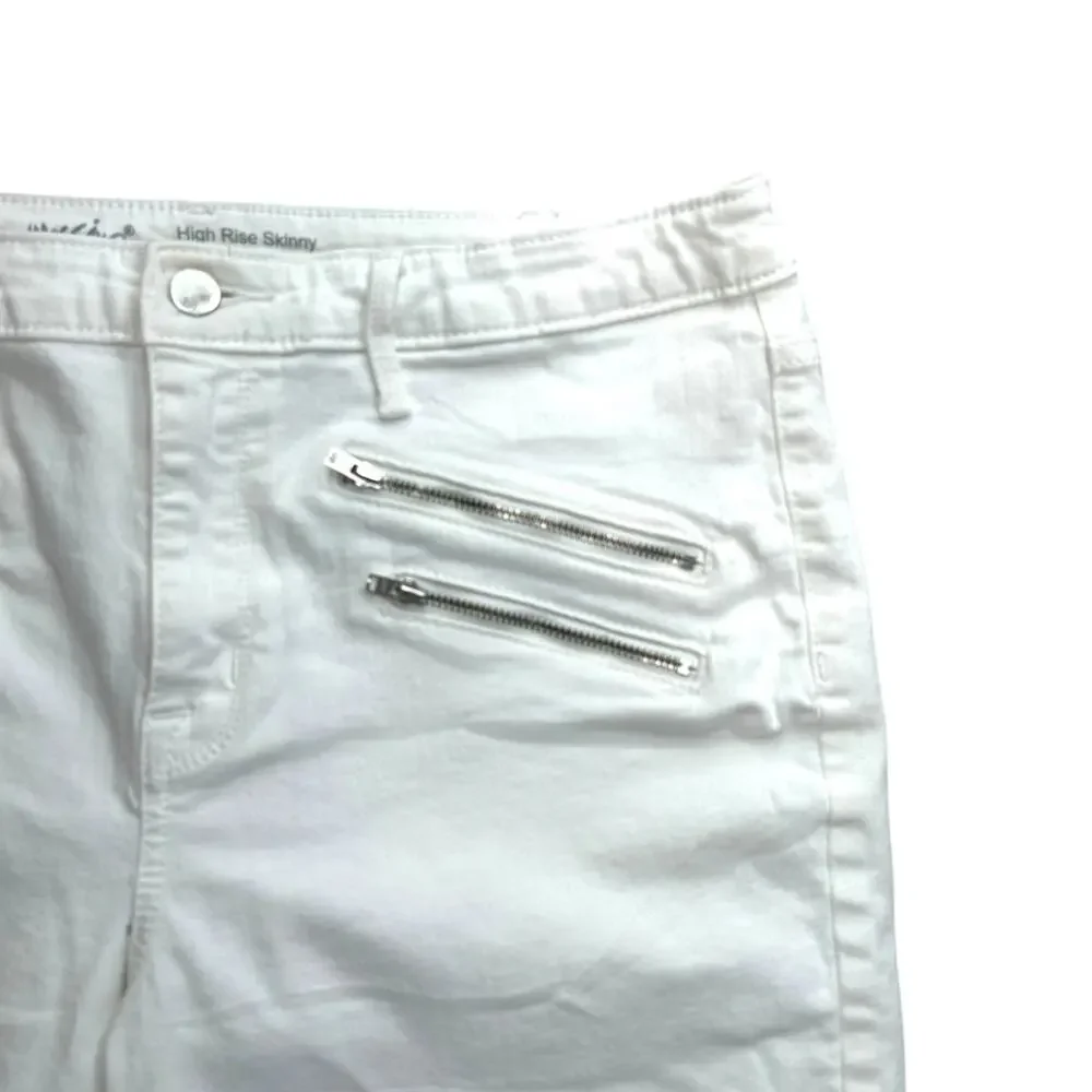 Massimo High Rise Skinny White Denim Stretch Jean Shorts Cuffed Size 14 - Picture 2 of 4